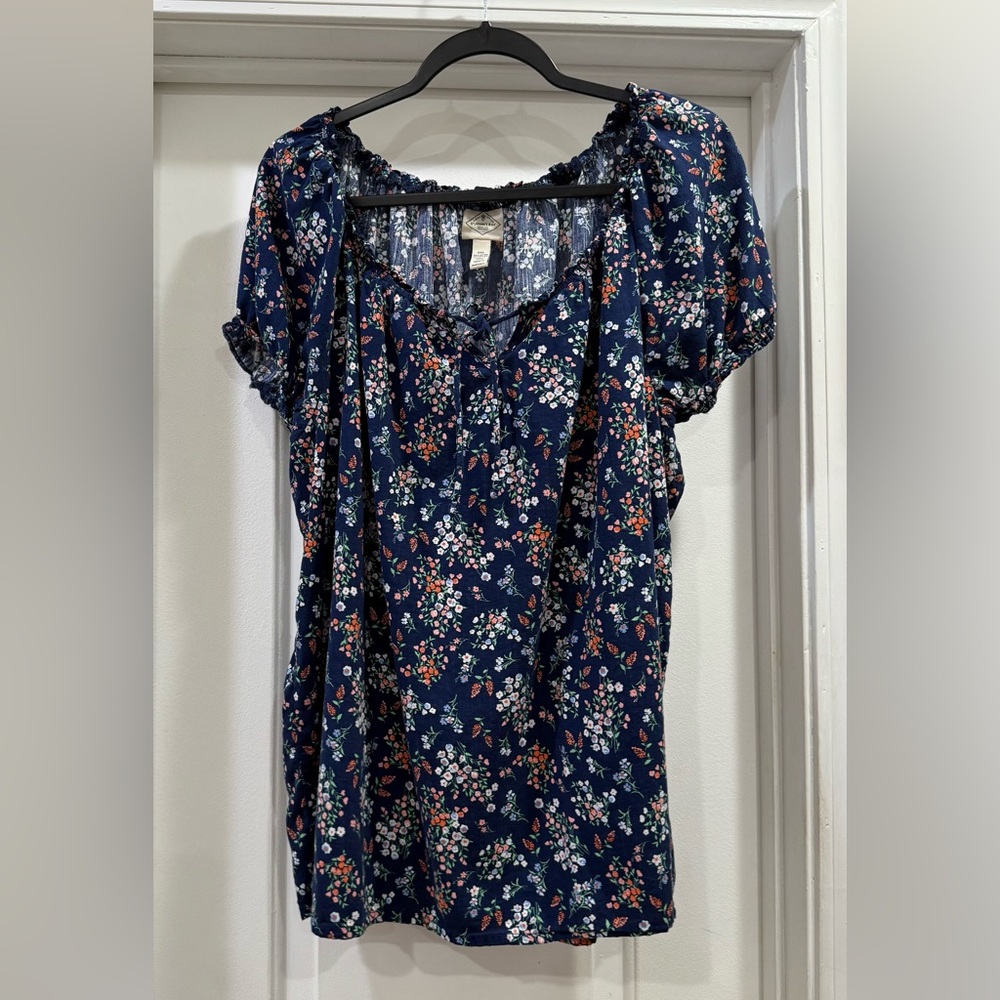 St. John's Bay Blue Flutter Sleeve Ruffled Blouse